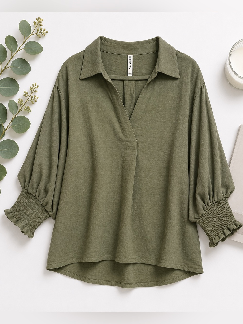 NEW! Zenana Olive Airflow Oversized Top | 3/4 Sleeve | Sizes M, L - Picture 1 of 3